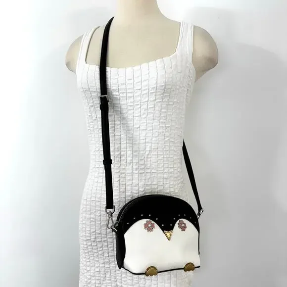 Kate Spade Penguin Crossbody Bag Dome Leather Black/White Novelty Purse - Picture 5 of 14